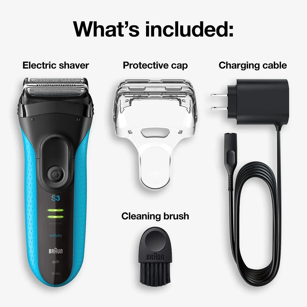 商品Braun|Braun Electric Series 3 Razor with Precision Trimmer, Rechargeable, Wet & Dry Foil Shaver for Men, Blue/Black, 4 Piece,价格¥450-¥637,第2张图片详细描述