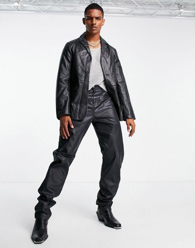 ASOS DESIGN real leather blazer jacket in black商品第4张图片规格展示