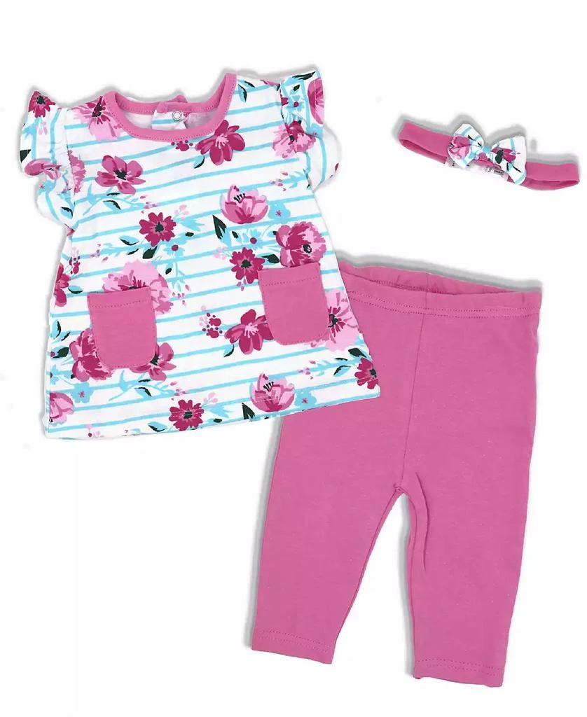 商品Miss|Baby Girls Pink Floral Top, Legging Pants and Headband, 3 Piece Set,价格¥198,第1张图片
