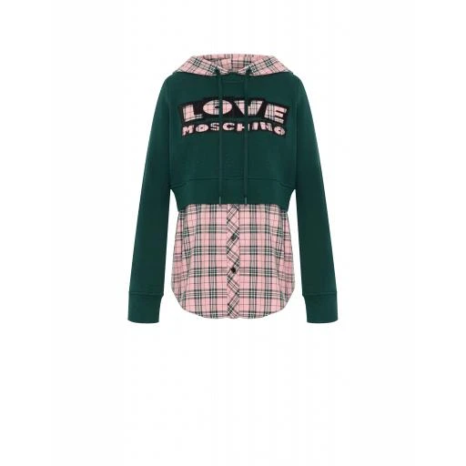 商品Love Moschino|Cotton And Check Fabric Hoodie,价格¥3619,第1张图片