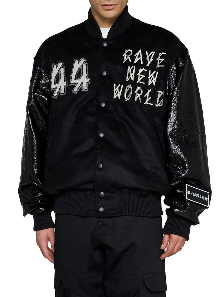 商品M44 LABEL GROUP|Black Varsity Jacket with Faux Leather Sleeves and Logo Patch Man,价格¥5410,第4张图片详细描述