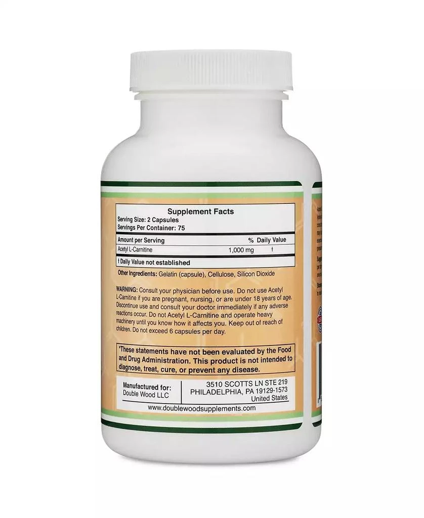 商品Double Wood Supplements|Acetyl L-Carnitine- 150 capsules, 1000 mg servings,价格¥149,第3张图片详细描述