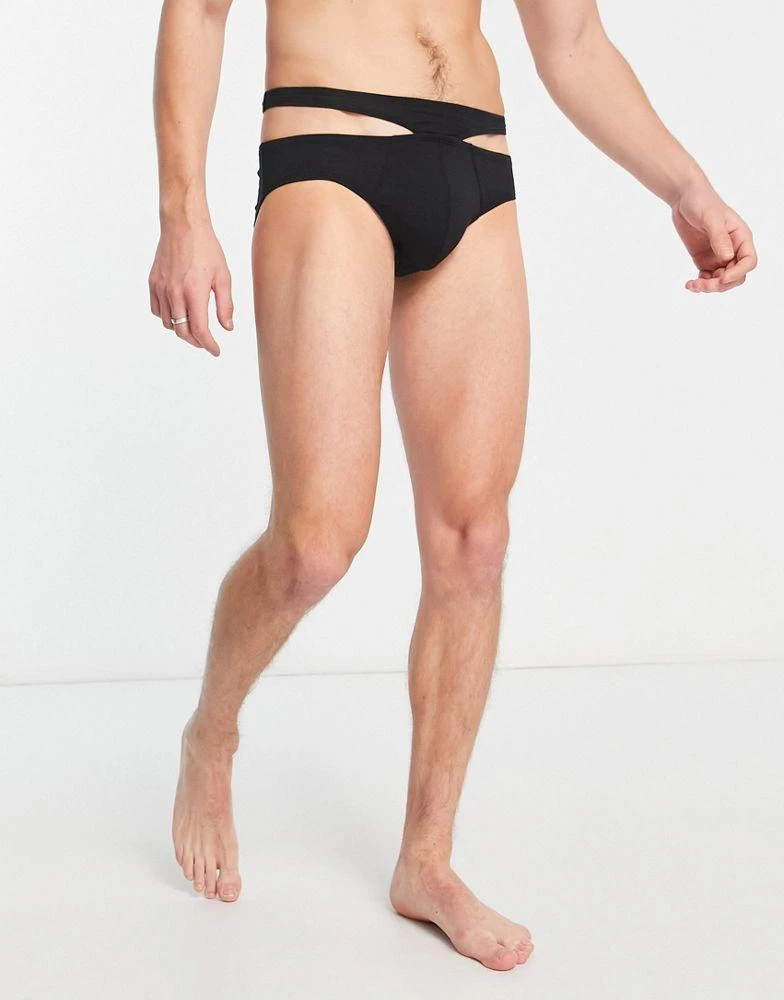 商品ASOS|ASOS DESIGN jersey briefs with high waist strap detail in black,价格¥56,第4张图片详细描述