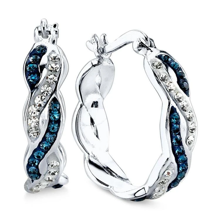 商品Unwritten|Silver-Tone Blue and Clear Crystal Braided Hoop Earrings,价格¥185,第3张图片详细描述