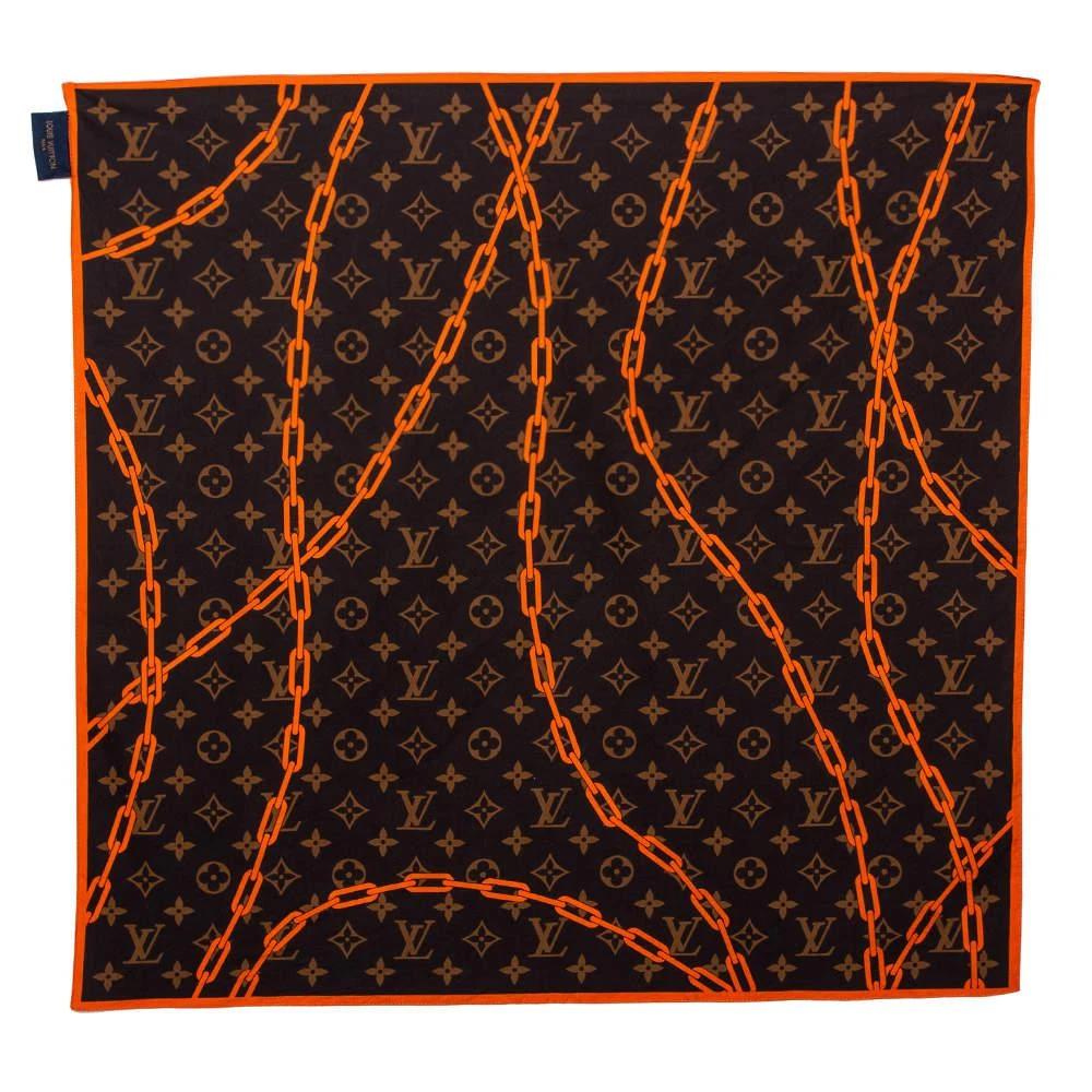 商品[二手商品] Louis Vuitton|Louis Vuitton Brown Monogram Chain Link Printed Cotton Bandana,价格¥3411,第1张图片
