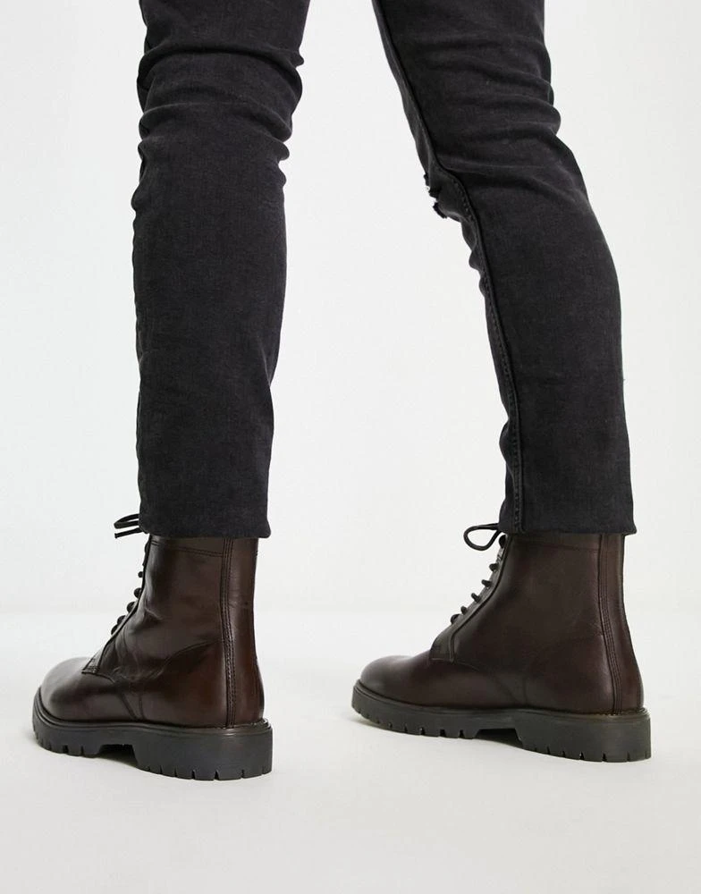 商品ASOS|ASOS DESIGN lace up boots in brown leather with chunky sole,价格¥430,第4张图片详细描述