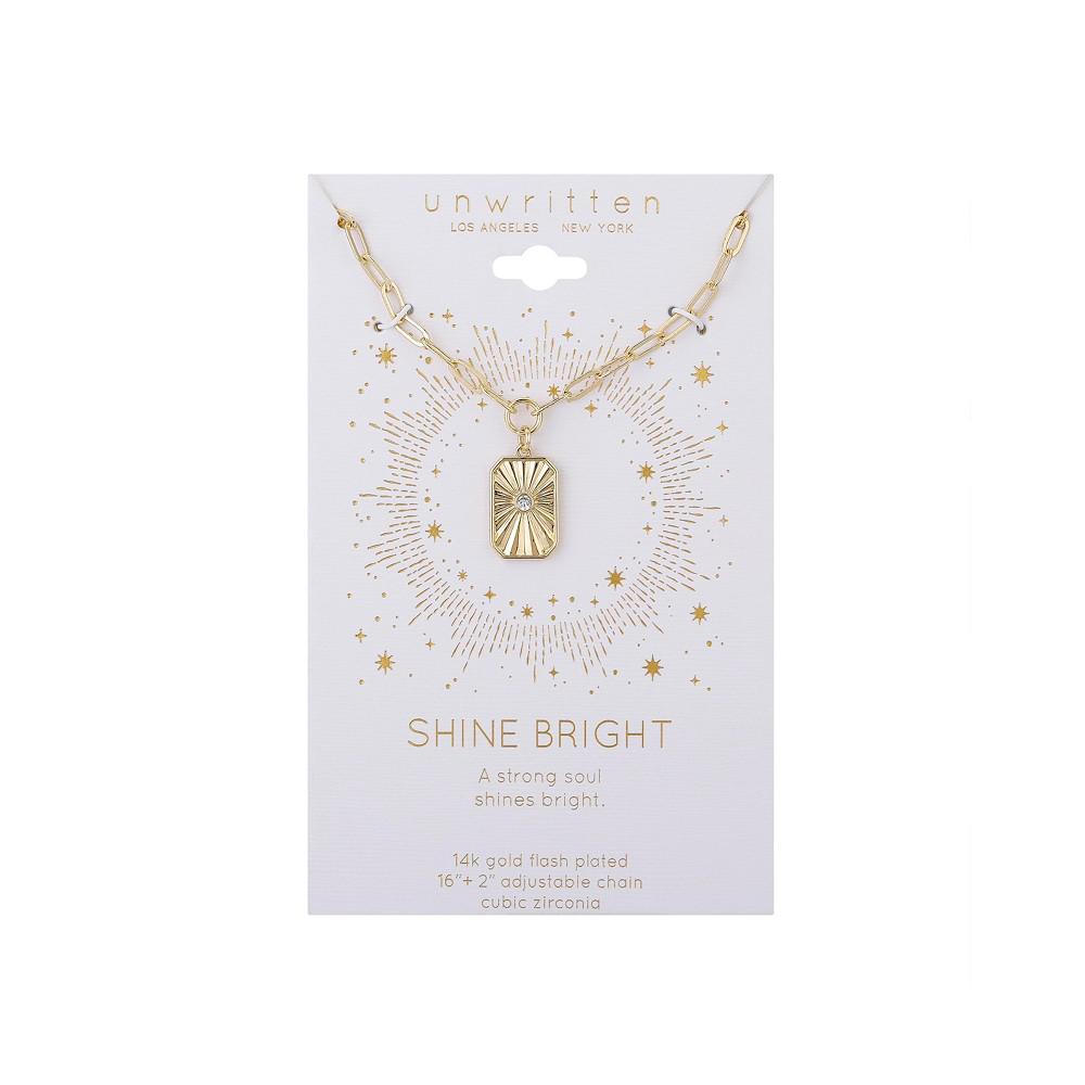 商品Unwritten|14K Gold Flash Plated Cubic Zirconia Tag Pendant Necklace,价格¥144,第4张图片详细描述