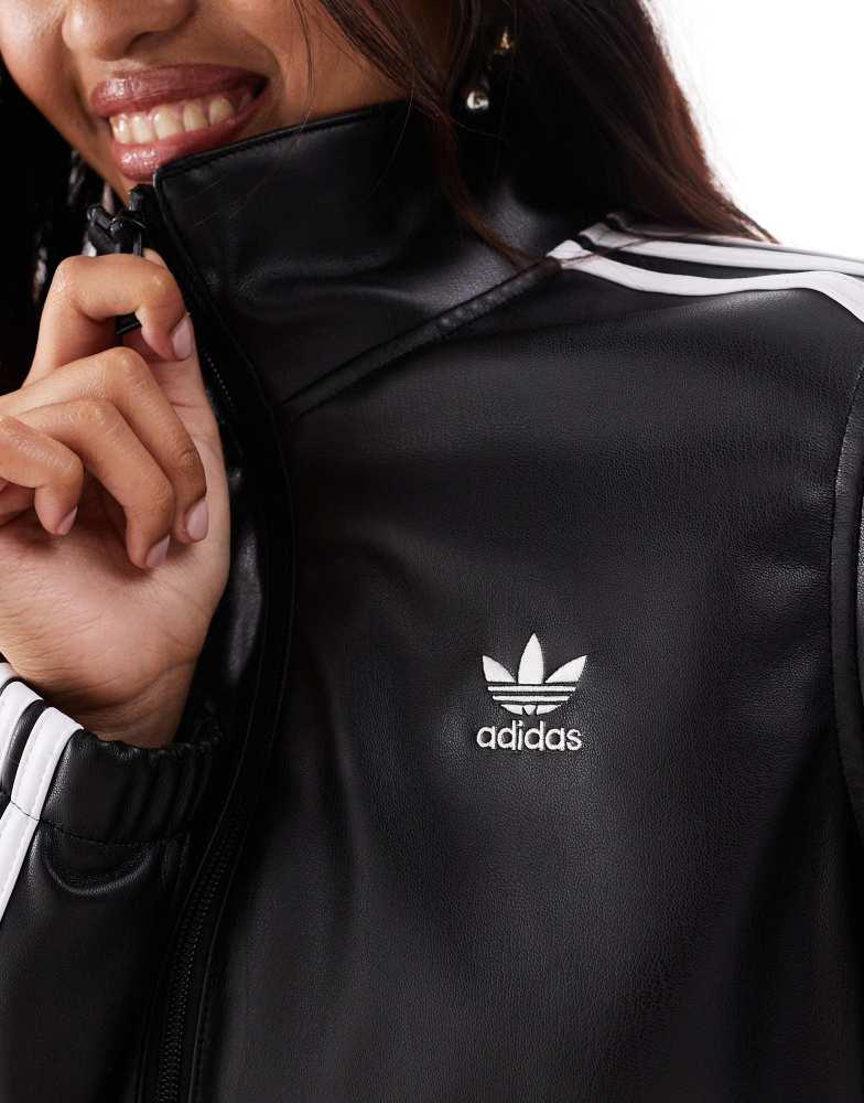 ジャケット・アウター adidas fake leather track jacket adidas Originals faux leather track jacket in black – On