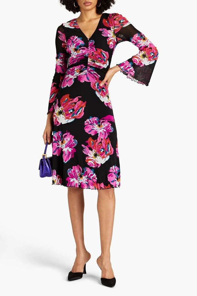 商品Diane von Furstenberg|女式 Hildy系列 褶饰花卉印花弹力网布连衣裙,价格¥1633,第2张图片详细描述