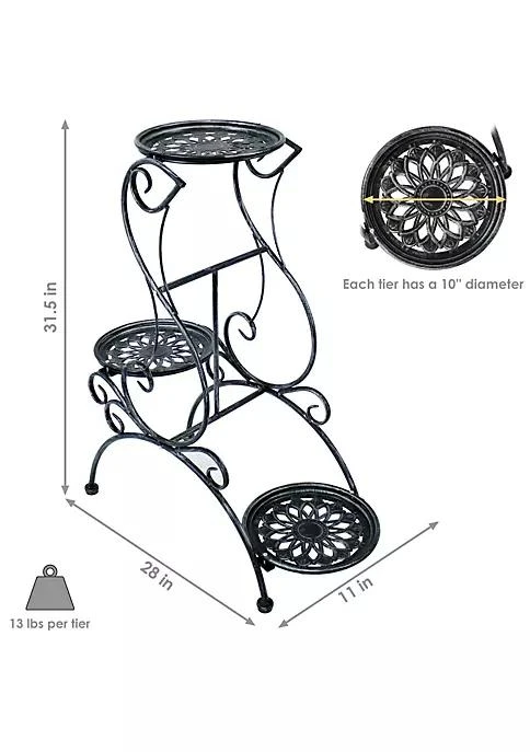 商品Sunnydaze Decor|Decor Dark Gray Steel 3 Tier Victorian Staggered Plant Stand   31.5 In,价格¥446,第5张图片详细描述