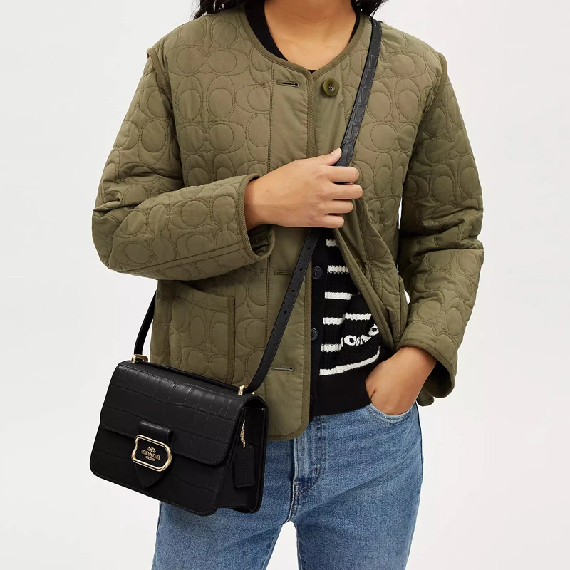 商品[国内直发] Coach|蔻驰 Morgan 25 铭牌标识铭牌 牛皮革 小方包单肩斜挎包 大号 女款 黑色,价格¥2134,第7张图片详细描述