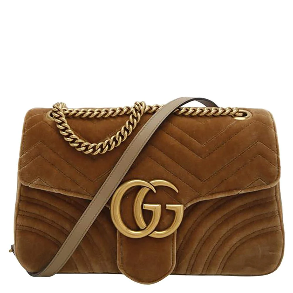 商品[二手商品] Gucci|Gucci Beige GG Marmont Velvet Medium Shoulder Bag,价格¥16394,第1张图片