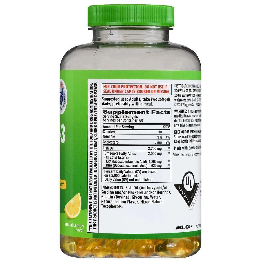 商品Walgreens|Omega-3 From Fish Oil 2000 mg Softgels Natural Lemon,价格¥222,第3张图片详细描述