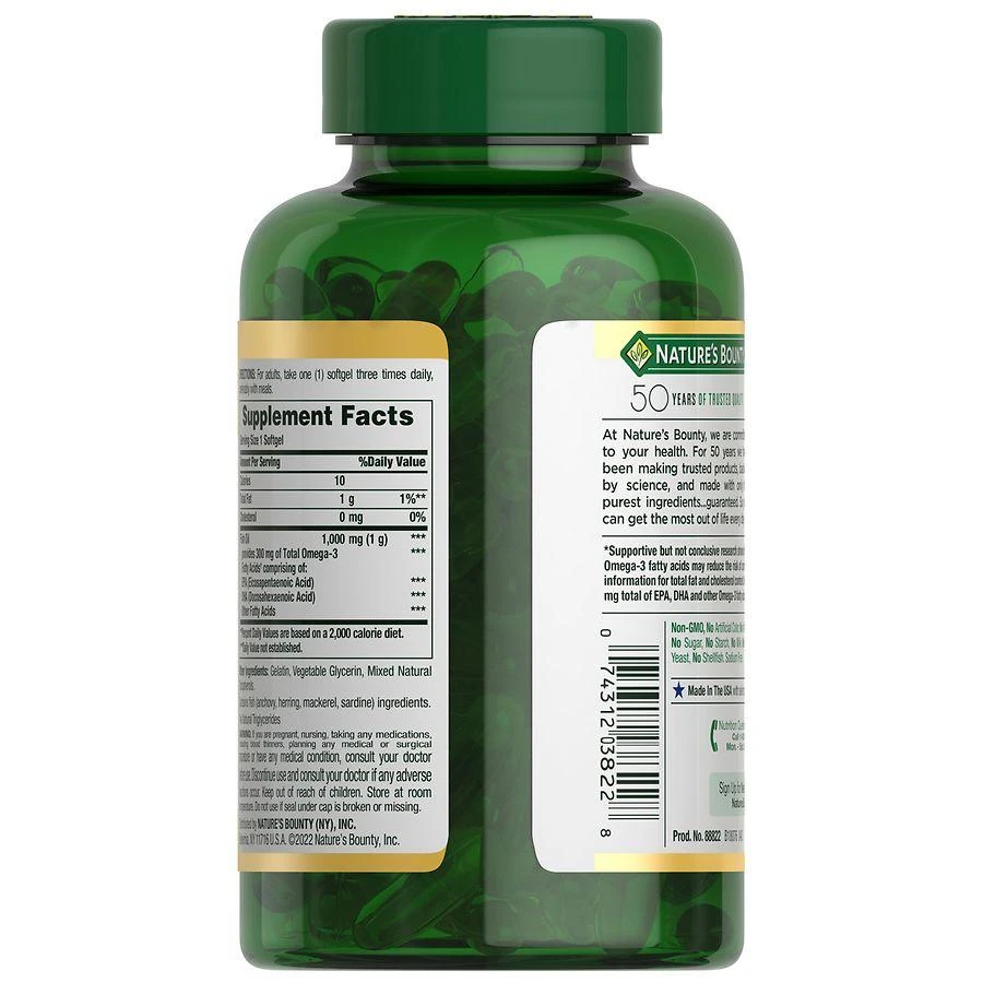 商品Nature's Bounty|Fish Oil With Omega 3 Softgels, 1000 Mg,价格¥171,第3张图片详细描述