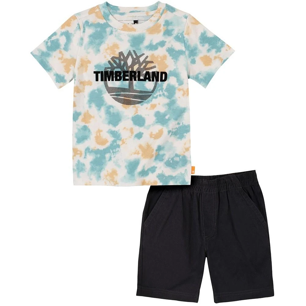 商品Timberland|Little Boys Short Sleeve Tie Dye Logo T-shirt and Twill Shorts, 2 Piece Set,价格¥123,第1张图片