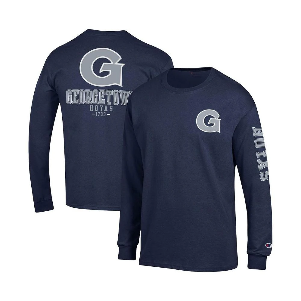 商品CHAMPION|Men's Navy Georgetown Hoyas Team Stack Long Sleeve T-shirt,价格¥222,第1张图片