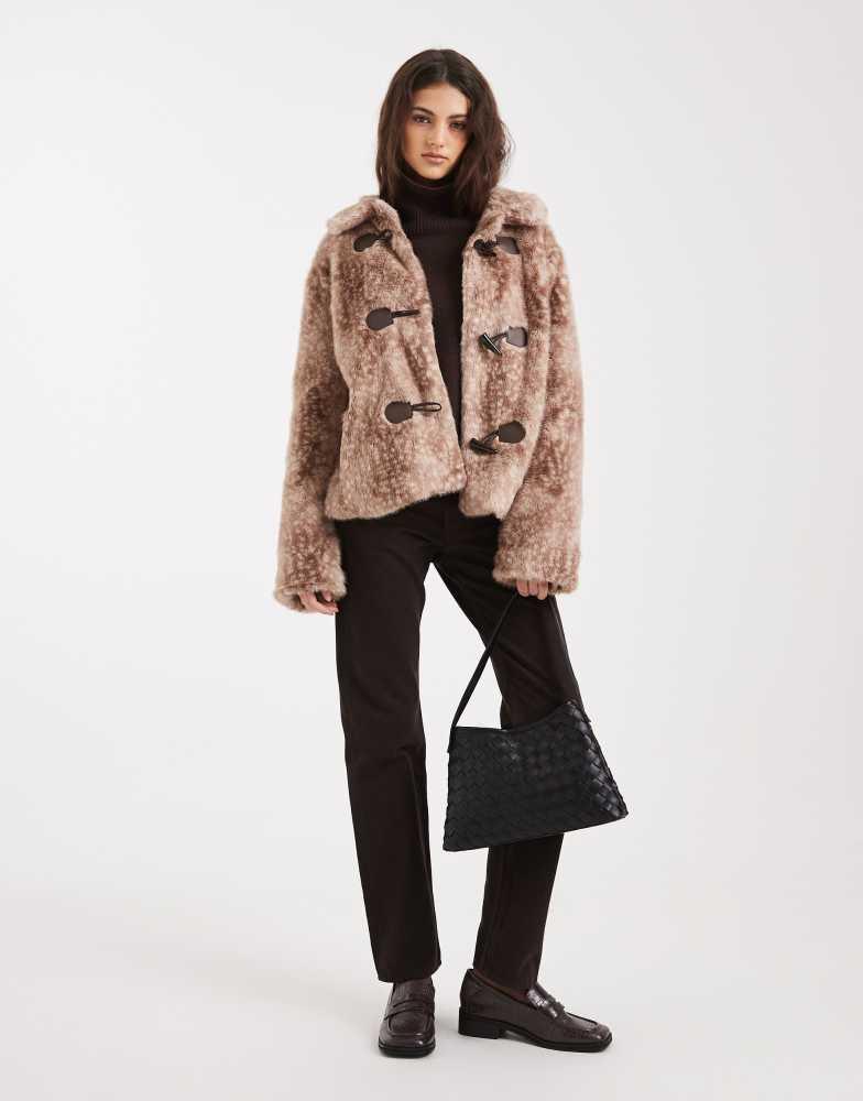 HOLLISTER Hollister faux fur toggle jacket in deer print - Jackets