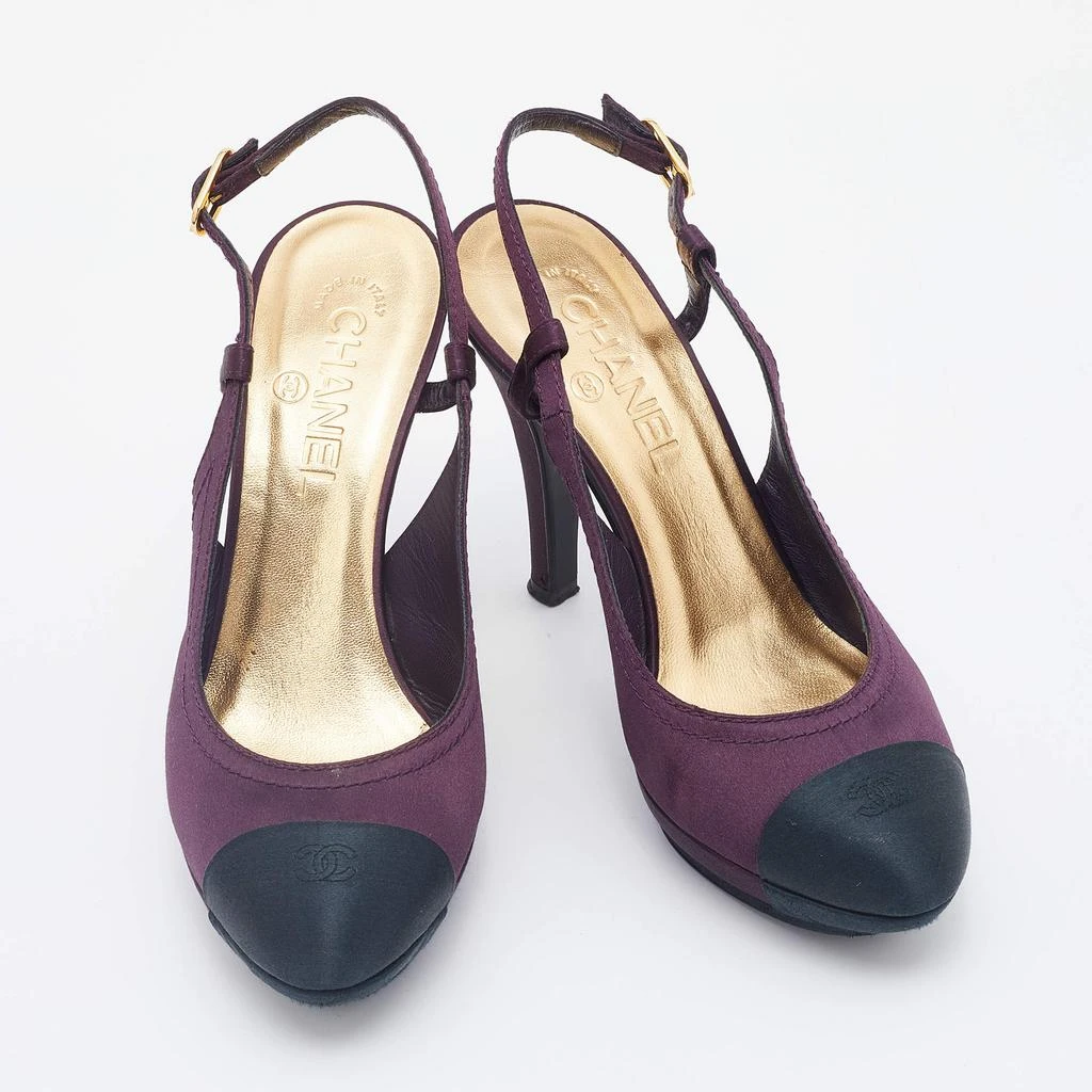 商品[二手商品] Chanel|Chanel Purple/Black Satin CC Cap Toe Slingbacks Sandals Size 38,价格¥1354,第4张图片详细描述