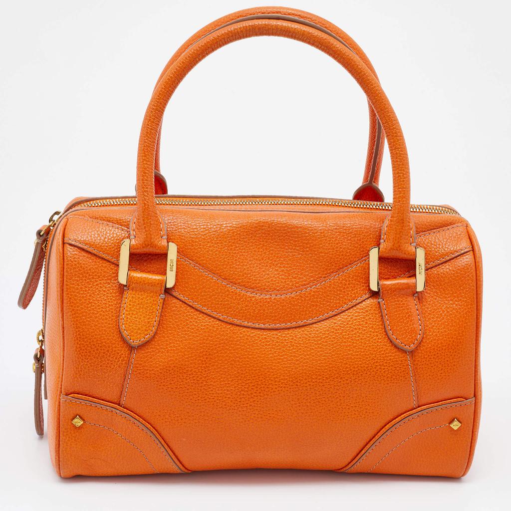 MCM Orange Grained Leather Boston Bag商品第4张图片规格展示