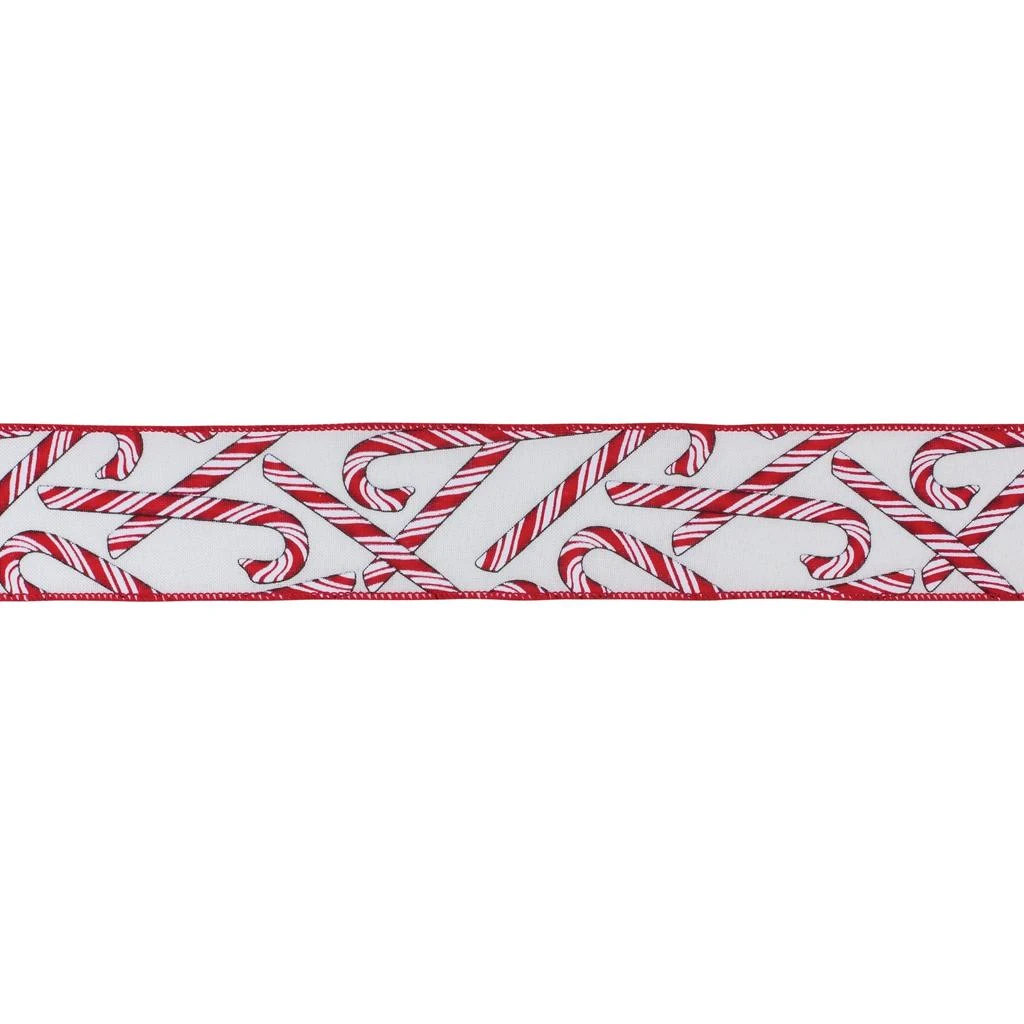 商品Melrose International|Wired Candy Cane Ribbon (Set of 2) - White, Red,价格¥496,第1张图片