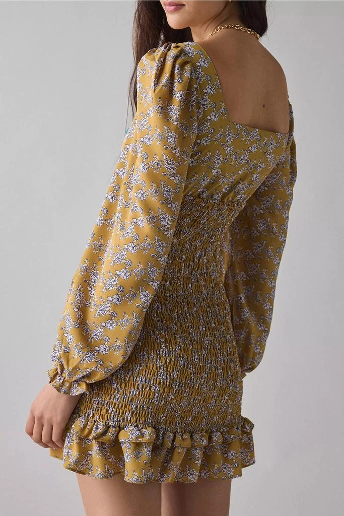 商品Glamorous|Glamorous Ochre Floral Long Sleeve Ruched Ruffle Hem Mini Dress,价格¥295,第3张图片详细描述