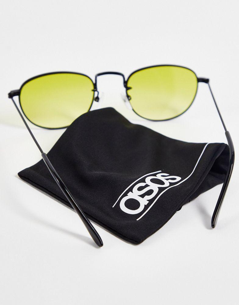 ASOS DESIGN metal oval sunglasses in black with yellow lens商品第4张图片规格展示