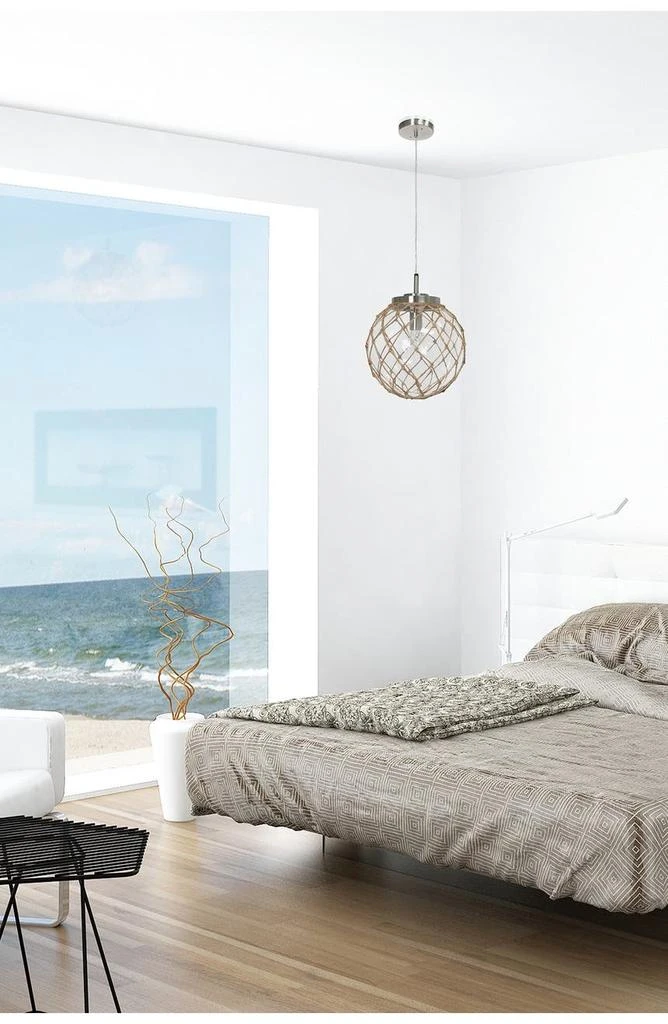 商品LALIA HOME|Buoy Netted Brushed Nickel Coastal Ocean Sea Glass Pendant with Natural Rope - Clear,价格¥933,第4张图片详细描述
