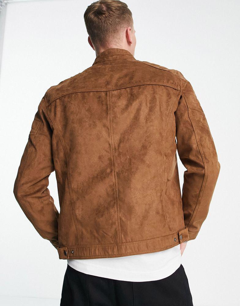 商品Jack & Jones|Jack & Jones Essentials biker jacket in faux suede tan,价格¥316,第6张图片详细描述