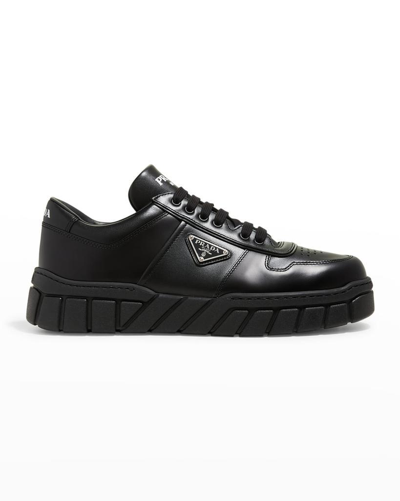 商品Prada|Men's Fly Blok Triangle Logo Leather Sneakers,价格¥8193,第1张图片