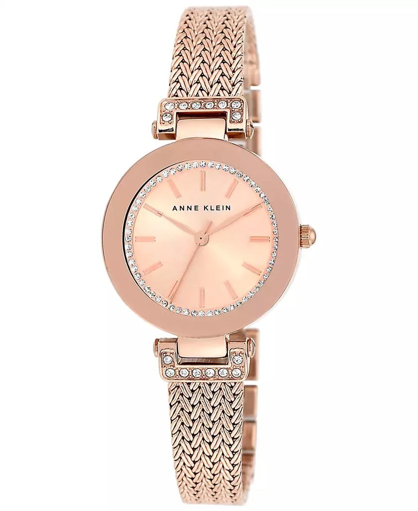 商品Anne Klein|Women's Premium Crystal-Accented Rose Gold-Tone Stainless Steel Mesh Bracelet Watch 30mm AK-1906RGRG,价格¥433,第1张图片