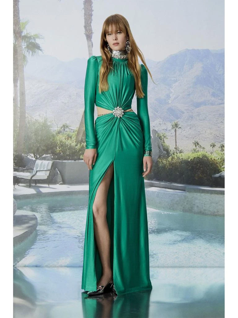 商品Paco Rabanne|Shiny Jersey Cutout Long Dress W/ Brooch,价格¥6436,第3张图片详细描述