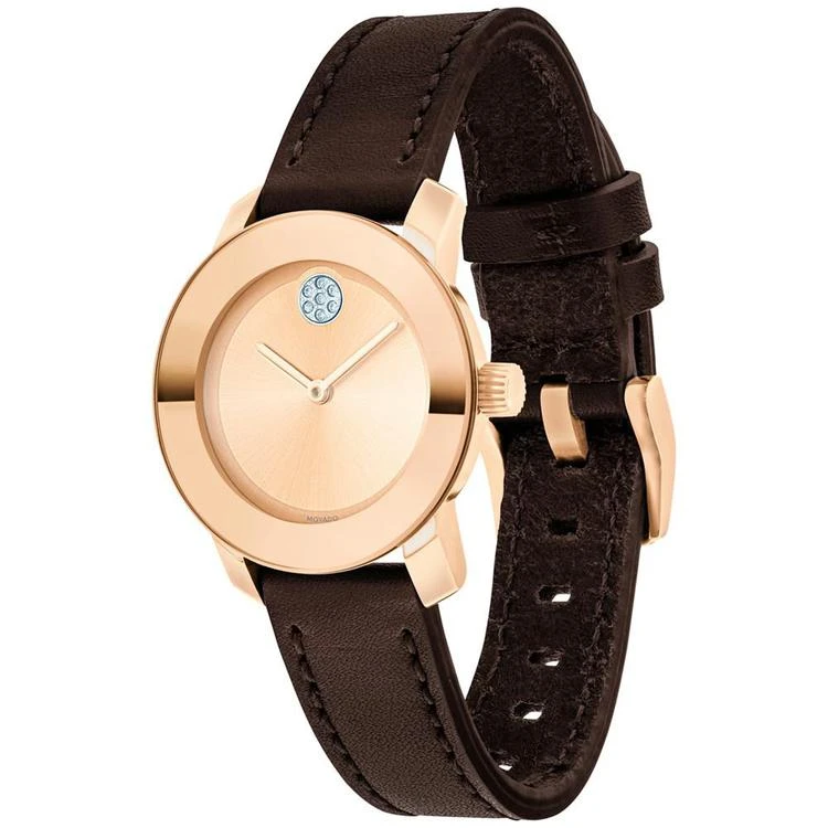 商品Movado|女士波特巧克力棕色皮革腕带手表h 30mm,价格¥3461,第2张图片详细描述