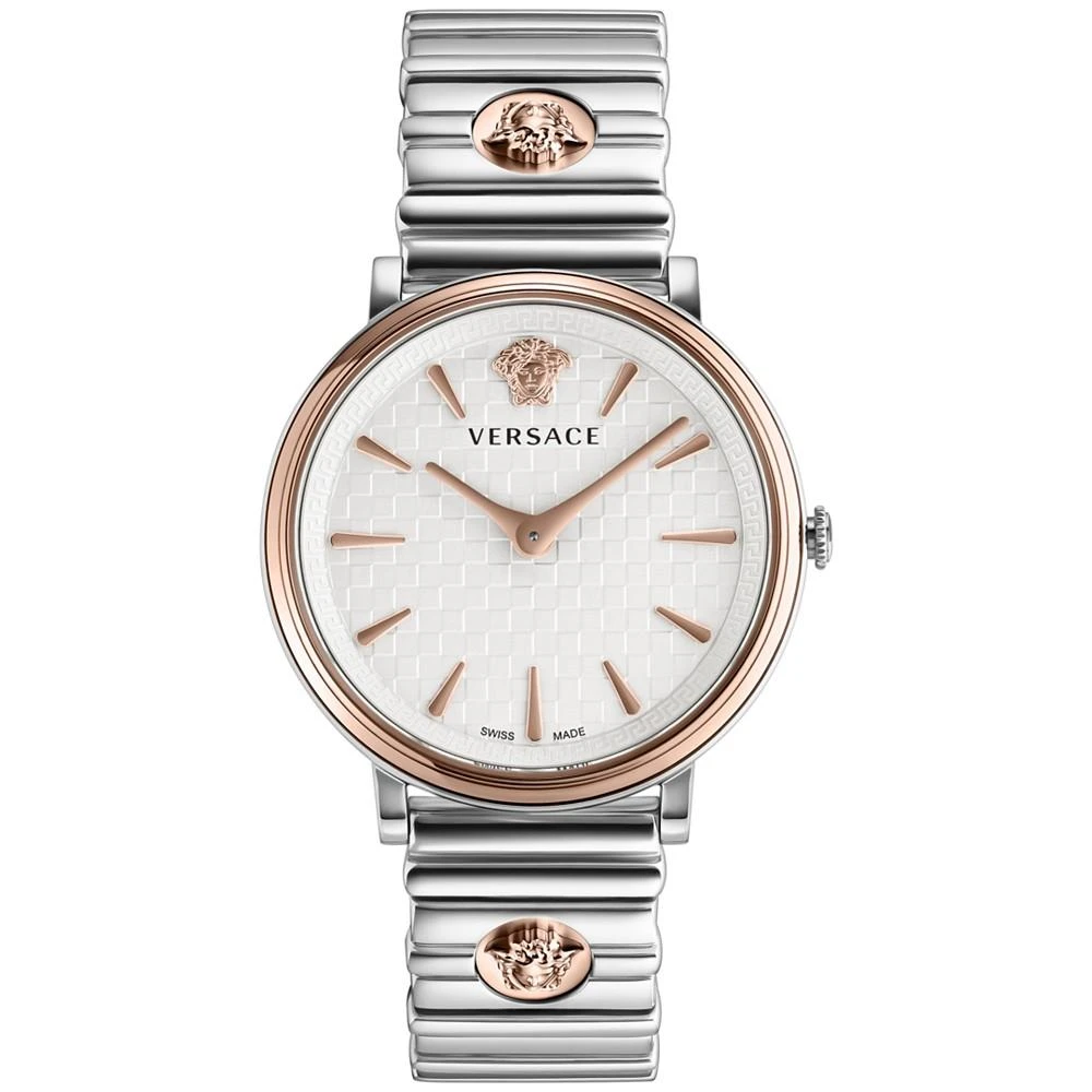 商品Versace|Women's Swiss V-Circle Logomania Two Tone Stainless Steel Bracelet Watch 38mm,价格¥6696,第1张图片