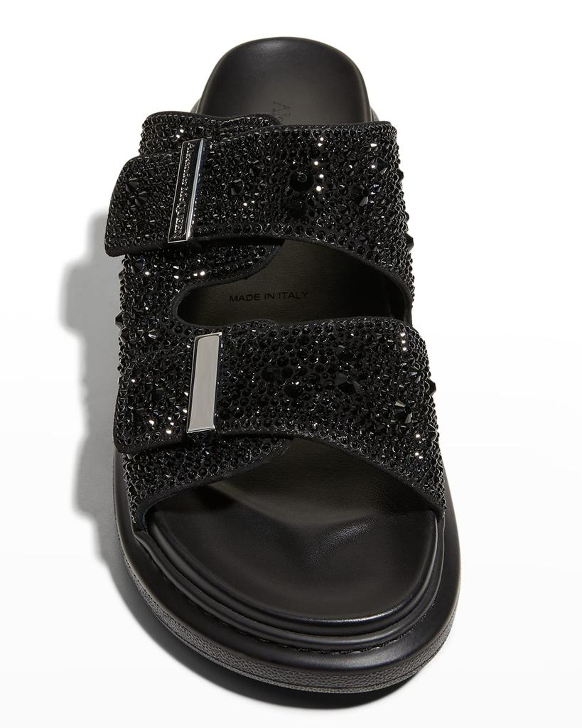 Men's Crystal-Embellished Leather Slide Sandals商品第5张图片规格展示
