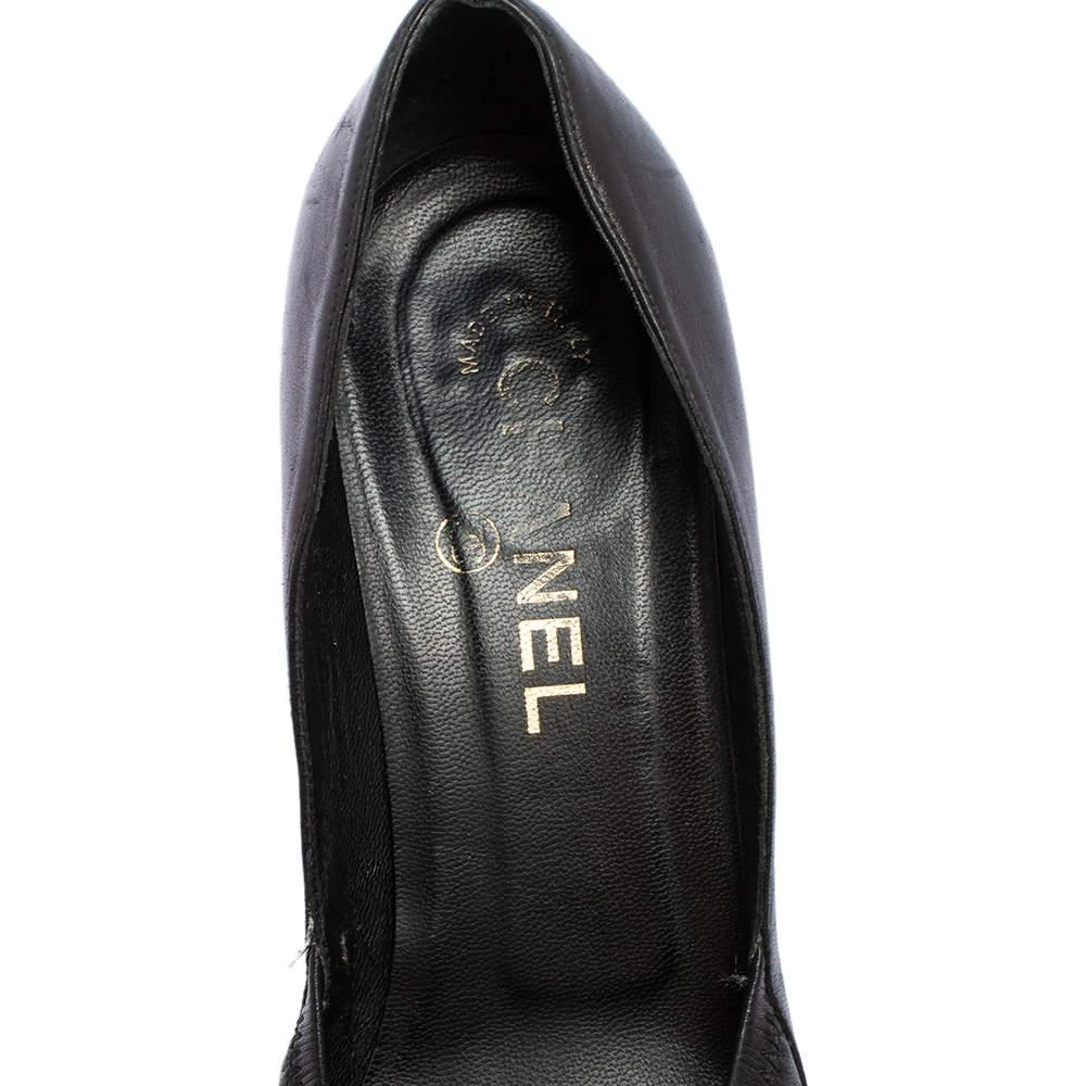 Chanel Black Leather CC Bow Cap Toe Scrunch Pumps Size 38 商品