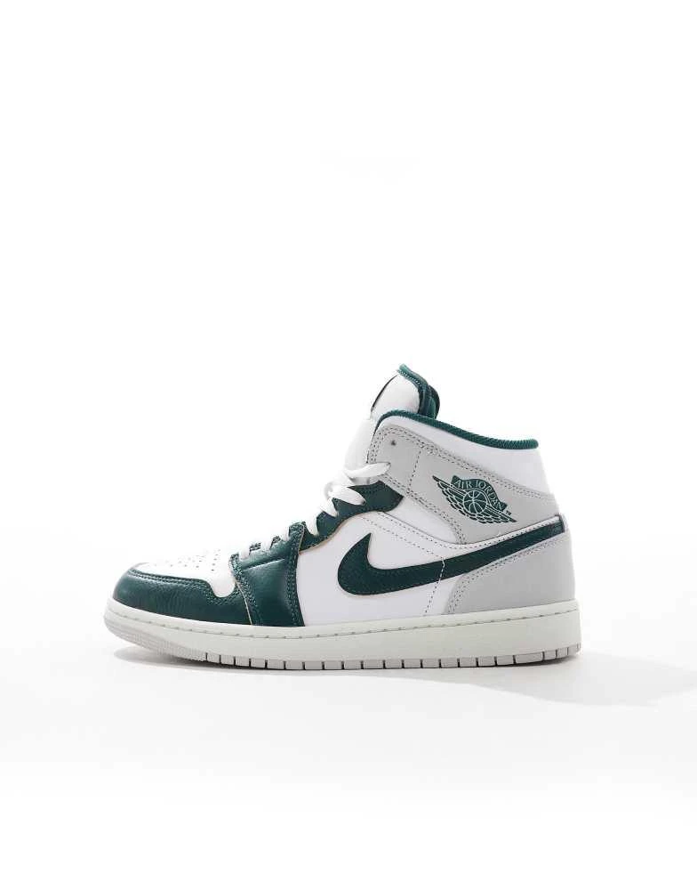 商品Jordan|Air Jordan 1 mid trainers in white, grey and dark green,价格¥1023,第2张图片详细描述