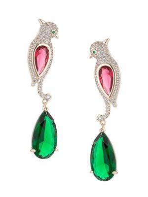 商品Eye Candy LA|Fly Eagle 18K Goldplated Green & Pink Cubic Zirconia Drop Earrings,价格¥400,第1张图片