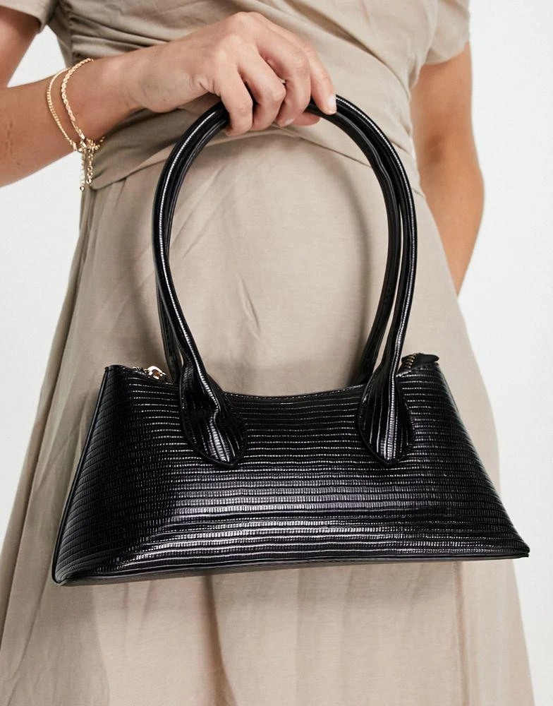 商品ASOS|ASOS DESIGN lizard effect shoulder bag with elongated straps in black,价格¥87,第2张图片详细描述
