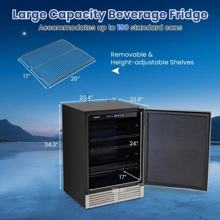 24 Inches Beverage Refrigerator with Removable Shelves and Adjustable Temperature-Silver 商品