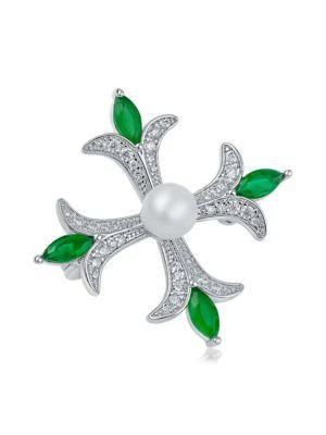 商品Kenneth Jay Lane|Look Of Real Rhodium Plated, 6MM Faux Pearl & Cubic Zirconia Brooch,价格¥354,第1张图片