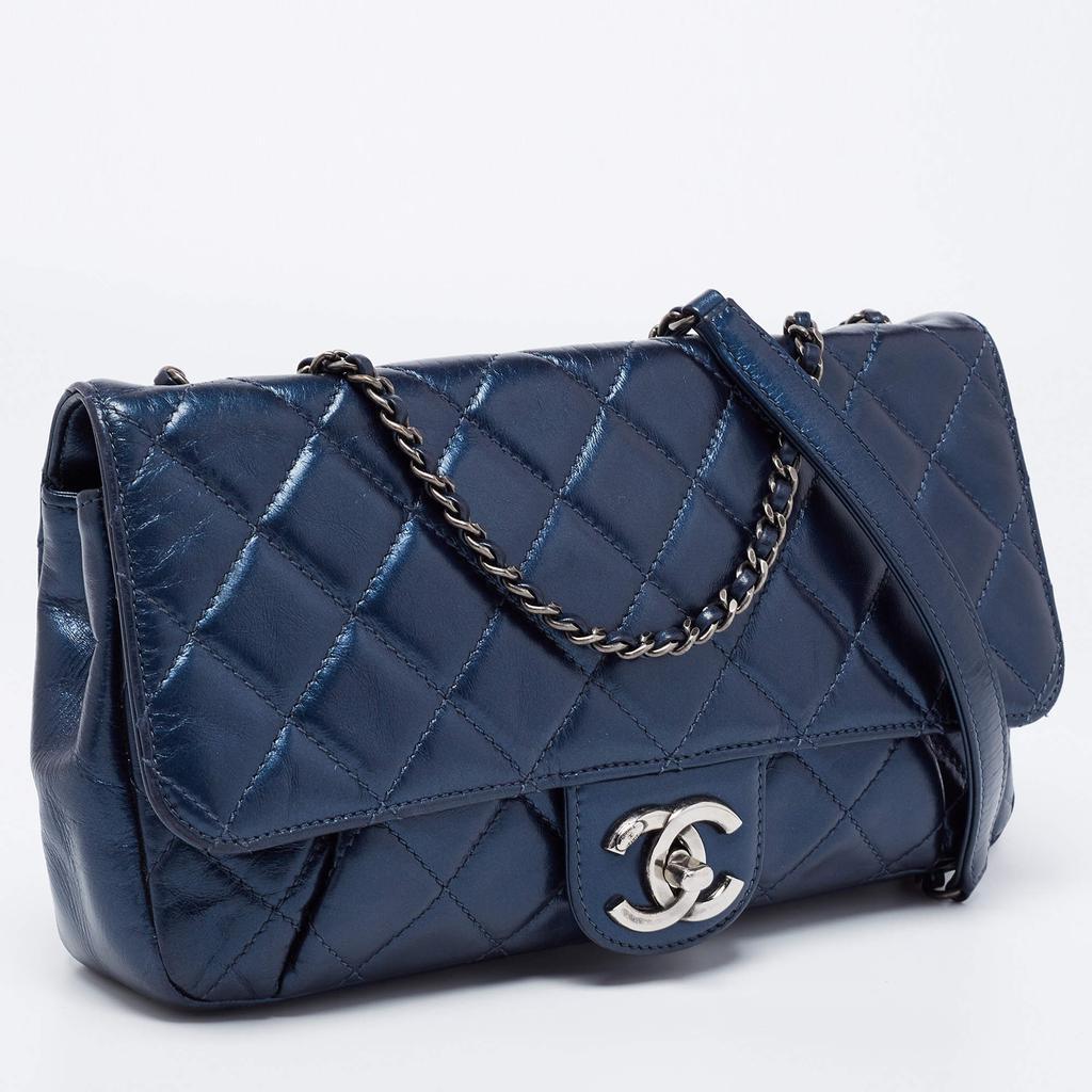 商品[二手商品] Chanel|Chanel Metallic Blue Quilted Leather Coco Pleats Flap Bag,价格¥25492,第5张图片详细描述