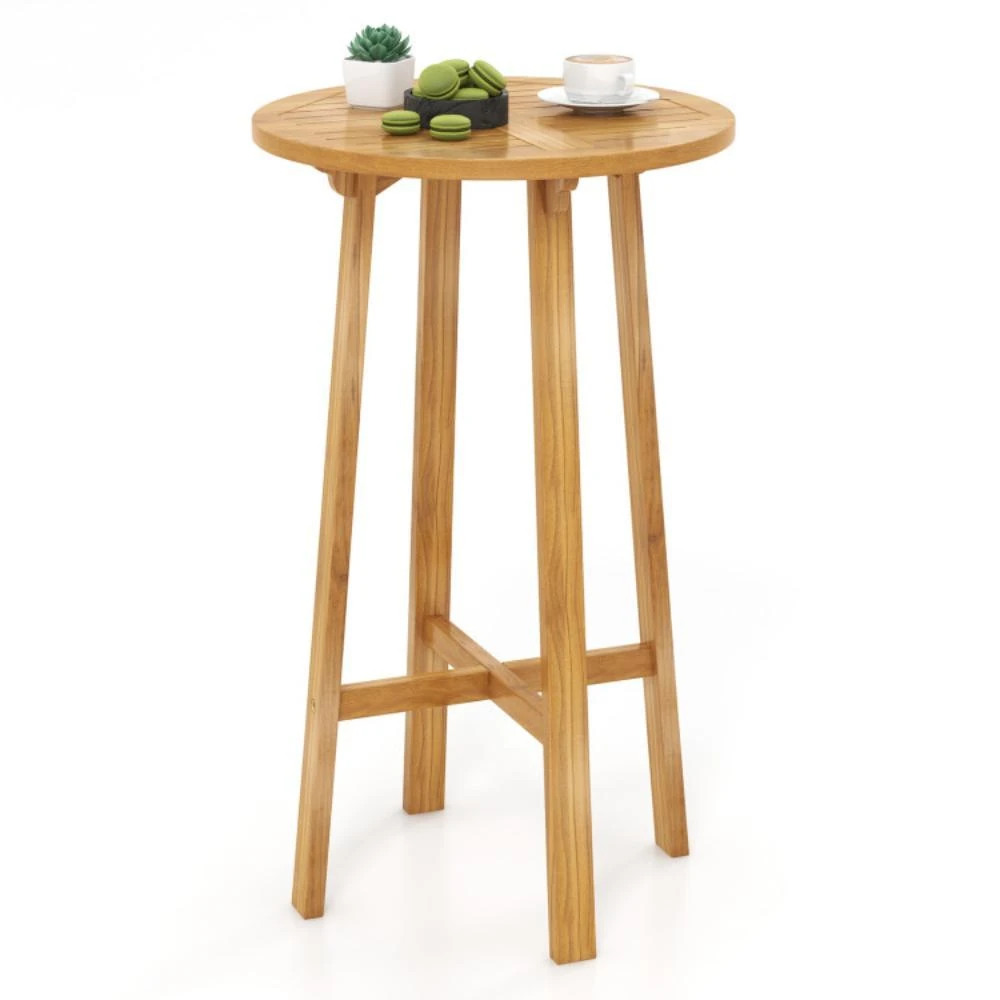 商品Hivvago|24 InchTeak Wood Round Bar Table with Footrest for Indoors Outdoors,价格¥1273,第2张图片详细描述