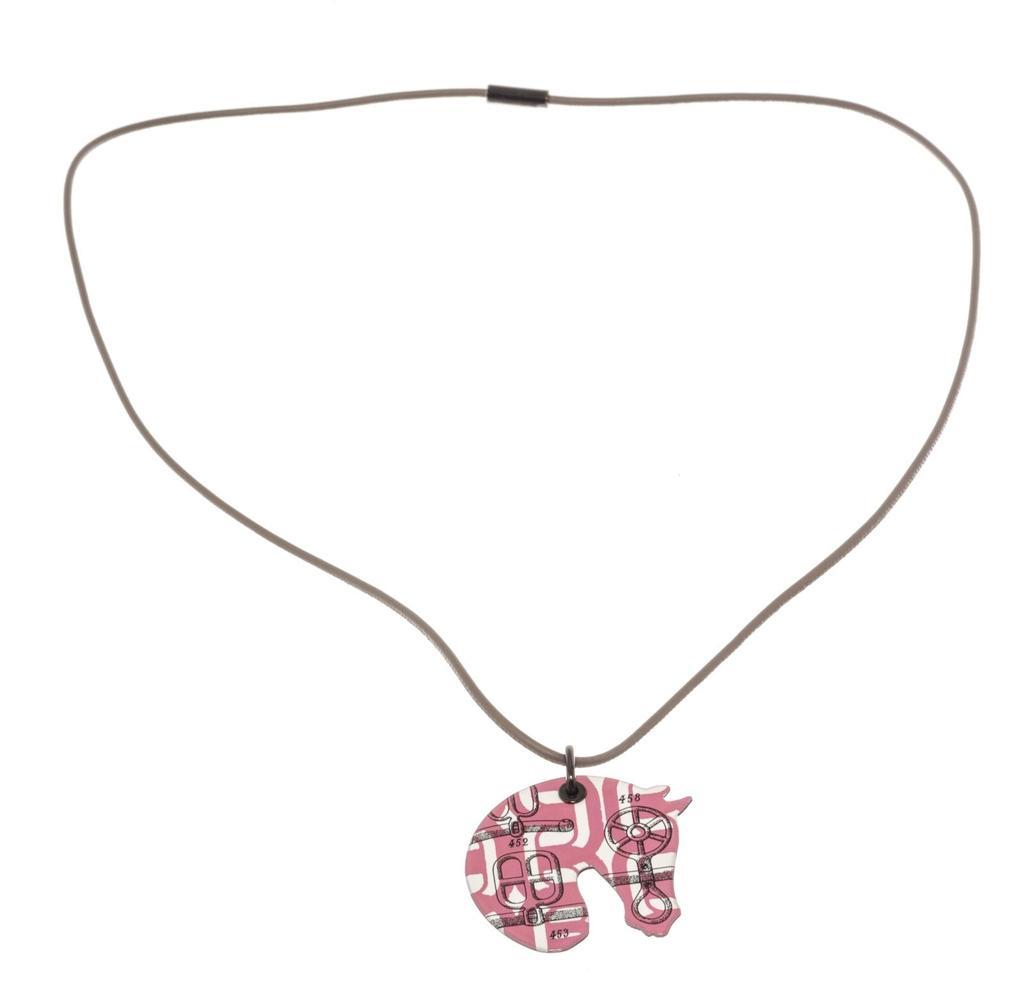 商品[二手商品] Hermes|Hermes Pink White Tatersale Horse PM Necklace,价格¥3653,第1张图片