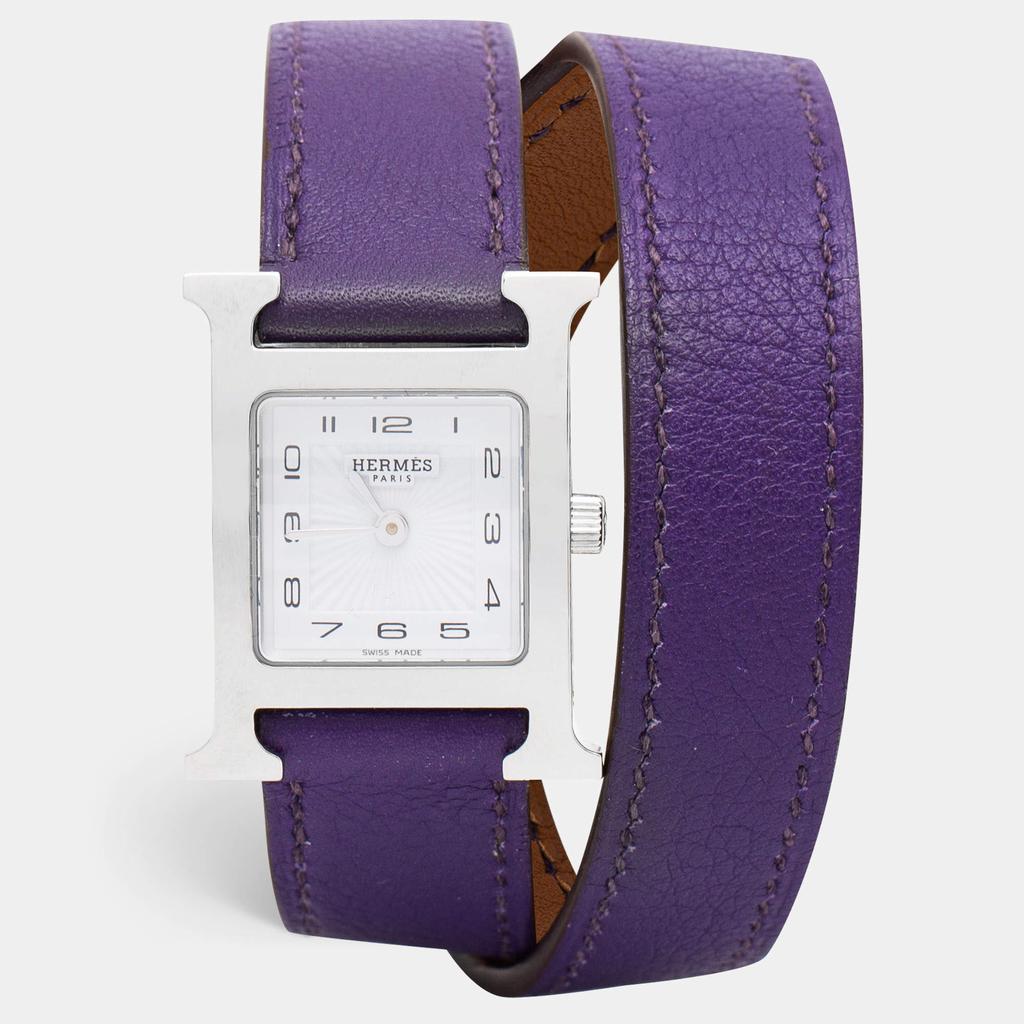 商品[二手商品] Hermes|Hermes White Stainless Steel Leather Heure H HH1.210 Women's Wristwatch 21 mm,价格¥14659,第1张图片