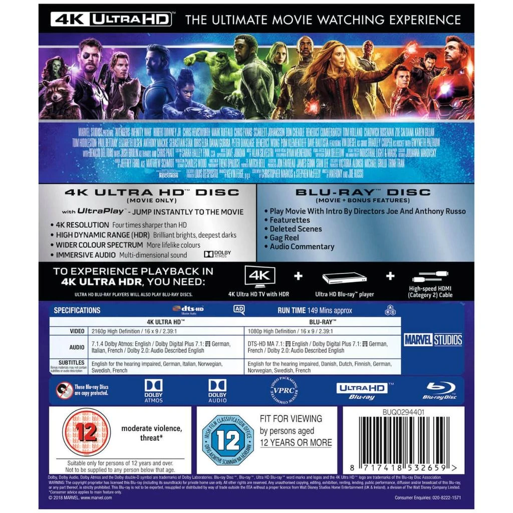 商品Walt Disney Studios|Avengers: Infinity War 3D (Includes 2D Version),价格¥311,第5张图片详细描述