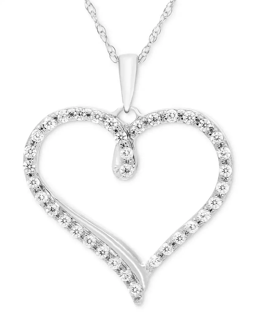 商品Macy's|Diamond Open Heart 18" Pendant Necklace (1/4 ct. t.w.) in 14k White Gold,价格¥5088,第1张图片