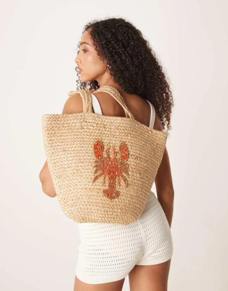 商品Accessorize|Accessorize embellished lobster straw tote bag in natural,价格¥367,第4张图片详细描述