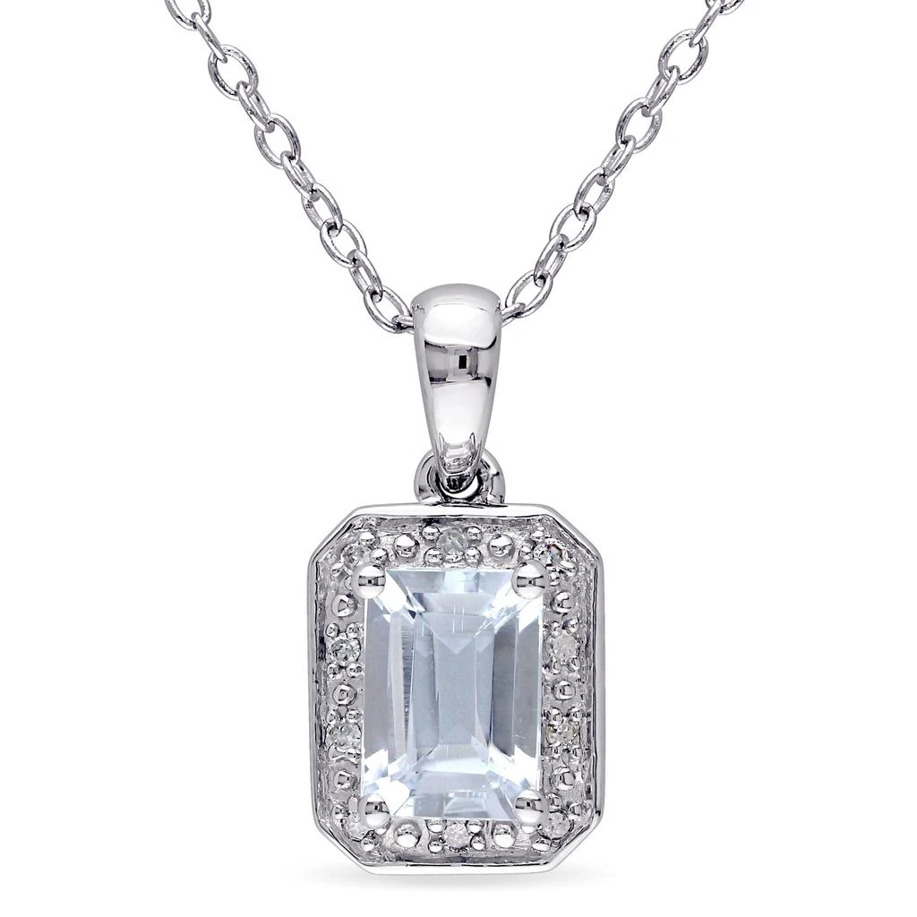 商品Mimi & Max|Mimi & Max 1ct TGW Emerald Cut Aquamarine and Diamond Pendant with Chain in Sterling Silver,价格¥432,第1张图片