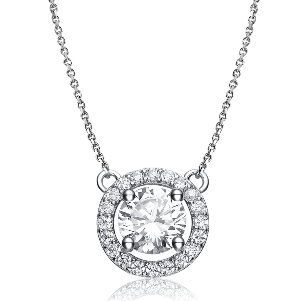商品Genevive|Sterling Silver White Gold Plated with Clear Round Cubic Zirconia Pendant Necklace,价格¥469,第1张图片
