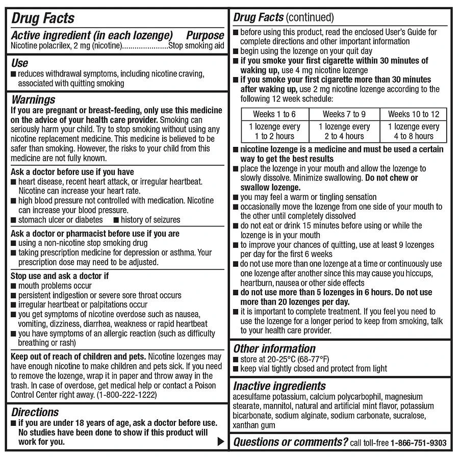 商品Walgreens|Mini Nicotine Polacrilex Lozenge, 2 mg Mint,价格¥230,第4张图片详细描述